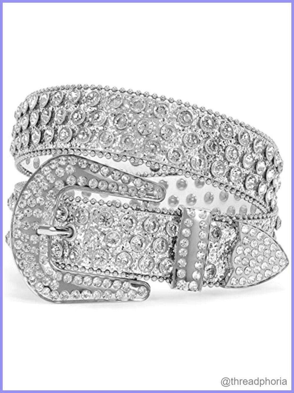 Rhinestone Studded Leather Belt Western Silver Buckle Unisex